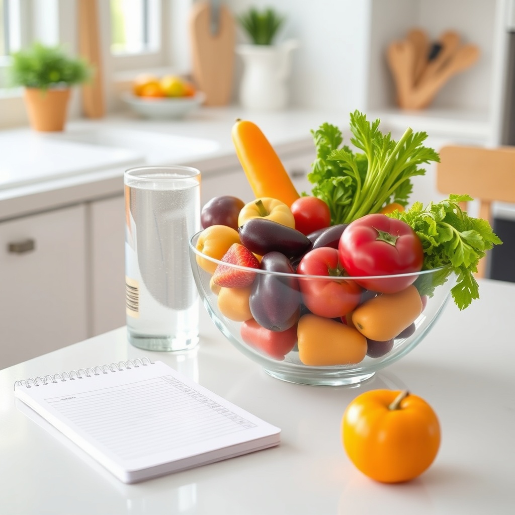 Healthy whole foods and water on a table