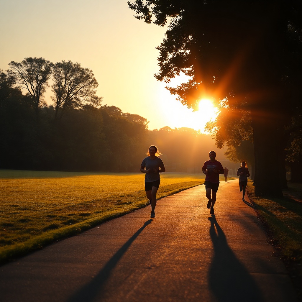 Group jogging in a park