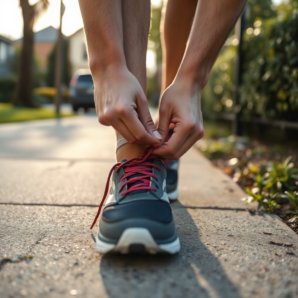 Person tying running shoes